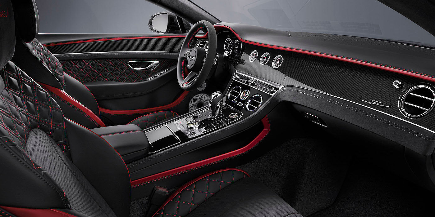 Bentley Kuala Lumpur Bentley Continental GT Speed coupe front interior in Beluga black and Hotspur red hide