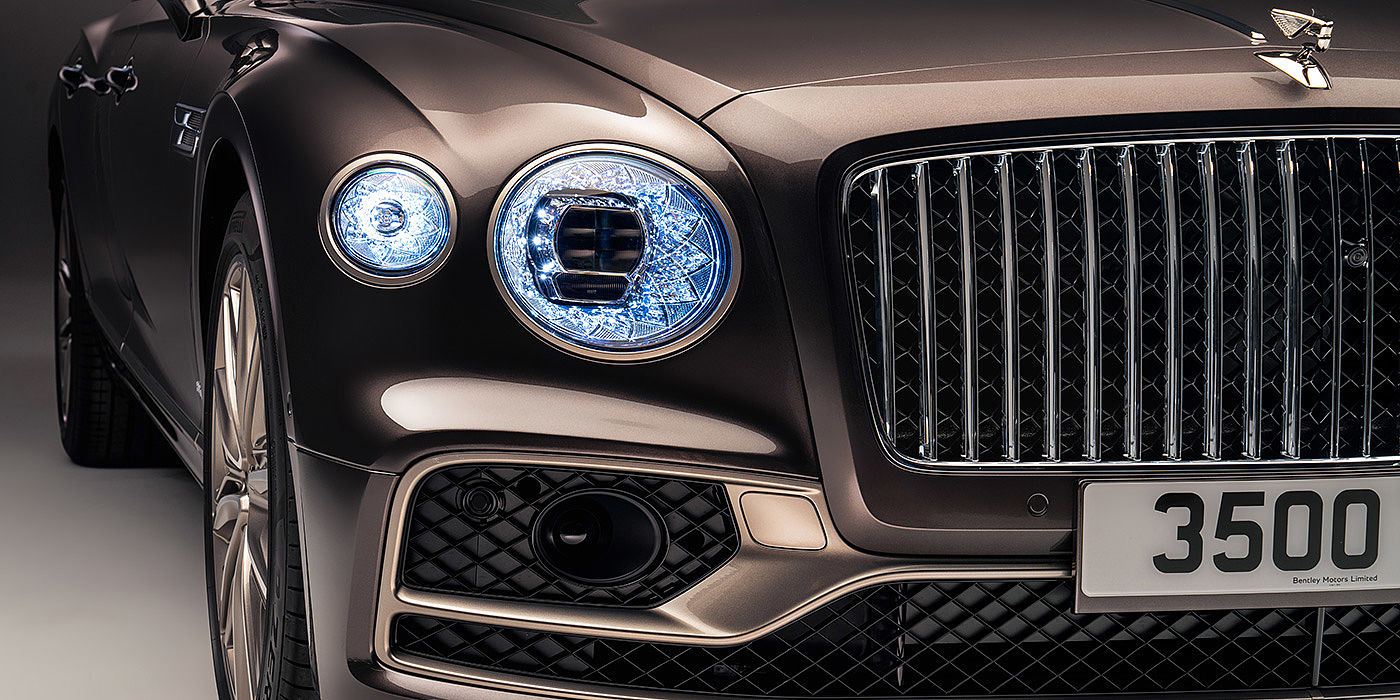 Bentley Kuala Lumpur Bentley Flying Spur Odyssean sedan front grille and illuminated led lamps with Brodgar brown paint