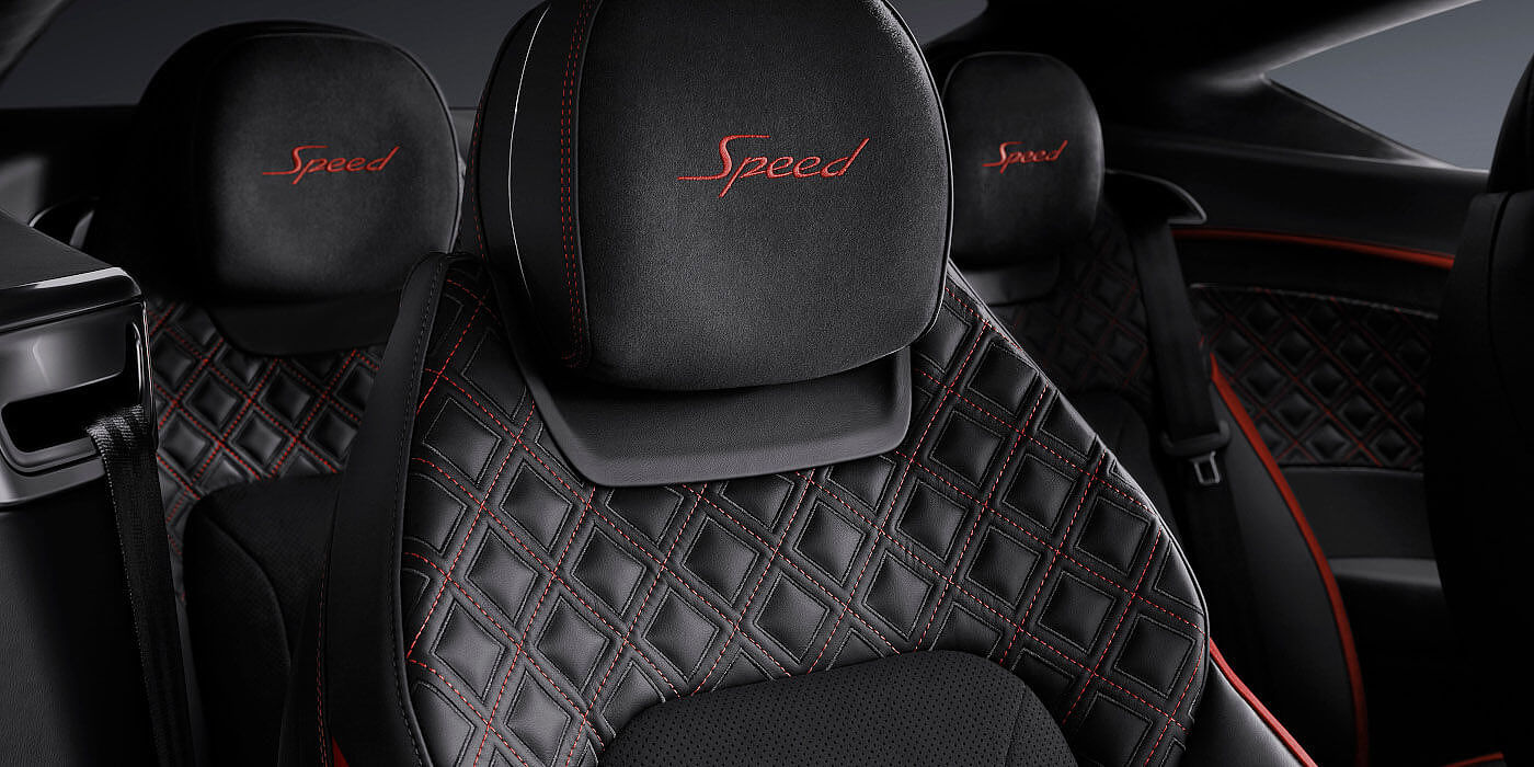 Bentley Kuala Lumpur Bentley Continental GT Speed coupe seat close up in Beluga black and Hotspur red hide