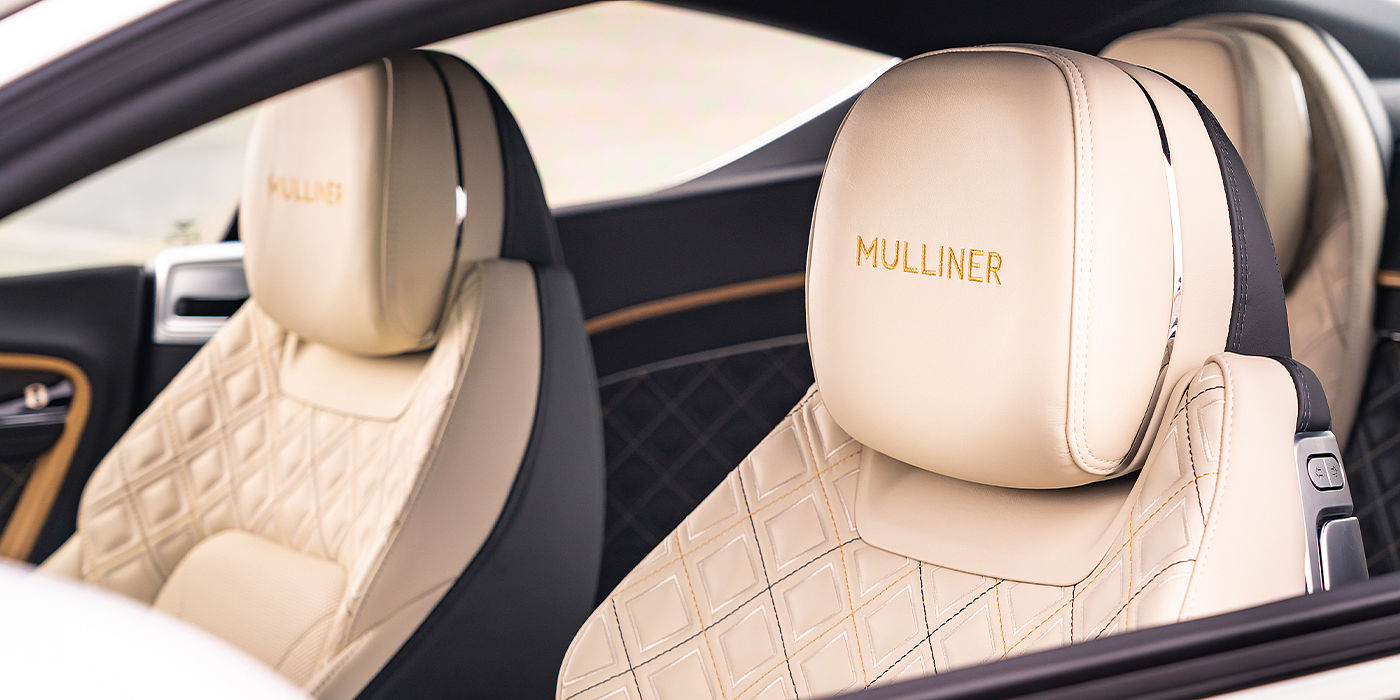 Bentley Kuala Lumpur Bentley Continental GT Mulliner coupe seat detail in Beluga black and Linen hide