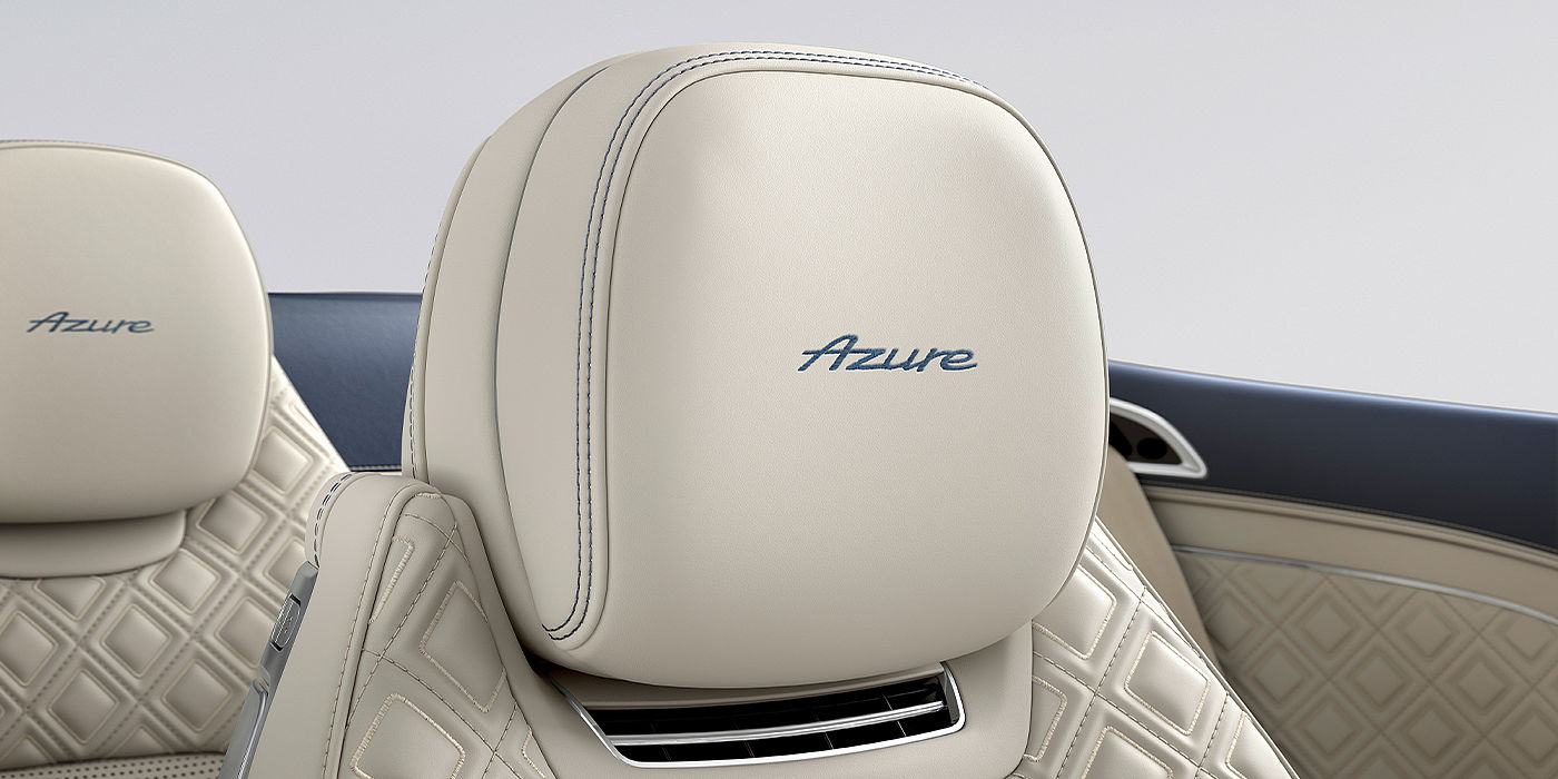 Bentley Kuala Lumpur Bentley Continental GTC Azure convertible seat detail in Linen hide with Azure emblem