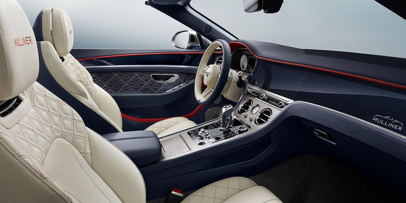 Bentley Kuala Lumpur Bentley Continental GTC Mulliner convertible front interior in Imperial Blue and Linen hide
