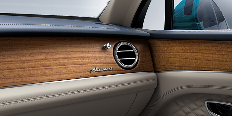 Bentley Kuala Lumpur Bentley Bentayga Extended Wheelbase Azure front dash showing Open Pore Koa veneer surrounded by Portland and Imperial Blue hides